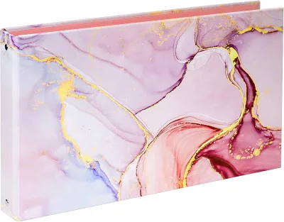 Custom Printed 3 Ring Legal-Size Binder 1 Inch Landscape Spreadsheet Binder with Elastic Cord for 8.5 X 14 Paper Pink Marble
