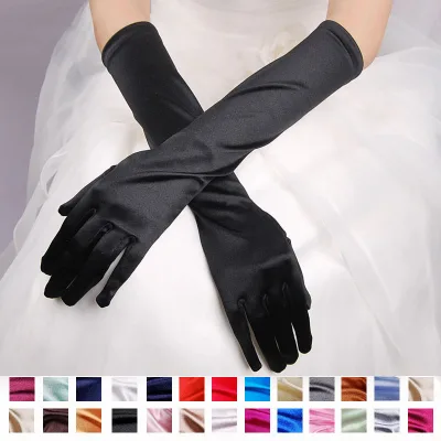 Elbow Length Retro Party Gloves Wedding Cosplay Stretchy Satin Gloves for Women