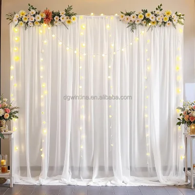 White Backdrop Curtains Sheer Chiffon Fabric Photo Backdrop Drapes for Wedding Arch Party Ceremony Stage Photography Decorations