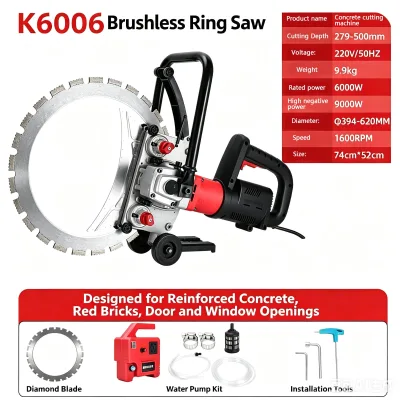 High-power 9000W Handheld Brushless Ring Saw for Concrete Wall Cutting Cutting a Doorway Opening in a Reinforced Concrete Wall