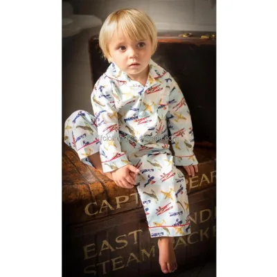 Children Cotton Pyjamas Vintage Plane Print Toddler Boys Sleepwear Cotton Pyjamas Top and Pants 2pc Set