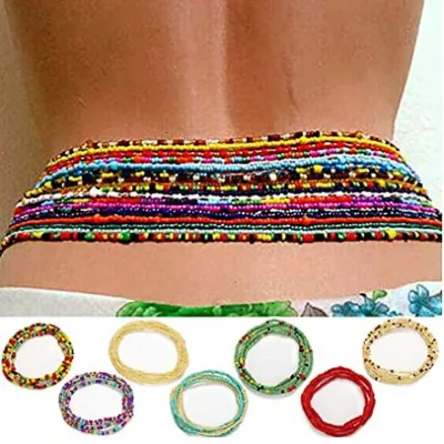 Popular Design Water Proof Multilayer Coloured Crystal Stone Beads Waist Belly Beach Body Chain for Women