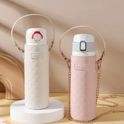 Water Bottle Pu Leather Coffee Cup Sleeve Portable Cup Holder Shoulder Strap Tumbler Holders With Hand Strap