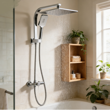 Luxurious Rain Shower Combination System Using square Top Sprayer and Handheld Shower Combination, Easy to Use