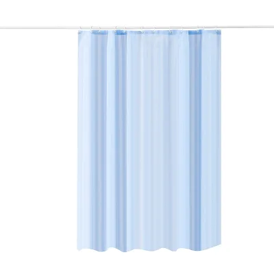 Solid Color Blue Striped Shower Curtain 90 Gsm for Bathroom Wholesale Bath Curtains