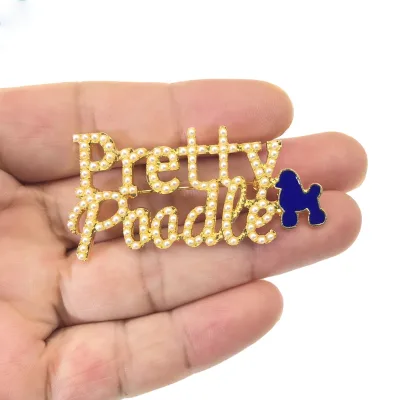 Fancy Day Greek Sorority Sigma Gamma Rho Gold Pearl Lapel Pin Blue Enamel Pretty Poodle Charms SGR Women Sigmas Letter Brooch