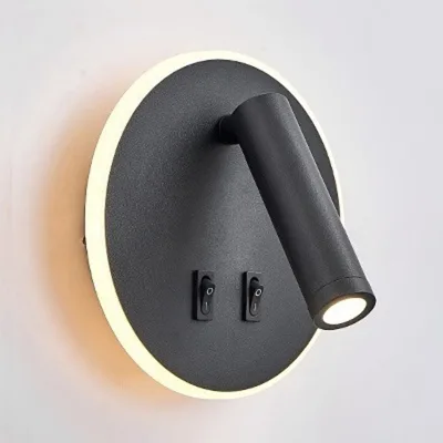 Surface Wall-Mounted Black White LED Reading Wall Lights with Spotlight and Backlight for Hotel Bedroom