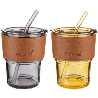 Personalized Portable With Lid Straw Glass Water Mug Leak-proof Reusable Travel Coffee Mug Cup