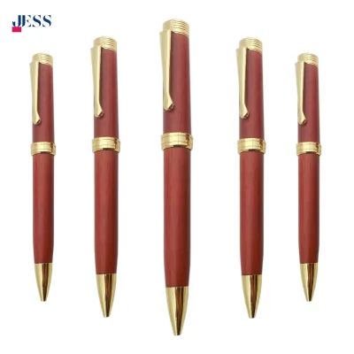 Luxury Engraved Wood Ballpoint Pen with Custom Logo Dark Red Wooden Ballpoint Pens for Company Business Gift Signature Writing