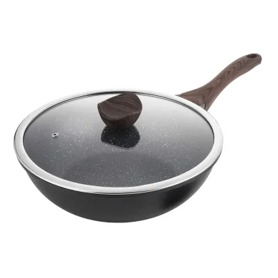 Kordisen Induction Wok 28cm Non-Stick Stone Coating with Lid Compatible with All Stoves PFOA-Free 1-5L Capacity