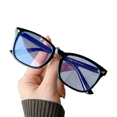 Clear Rectangle Full Frame Reading Glasses Casual Square Vintage Anti-Blue Light Rivet Flat Lens Optically Positioned Optical