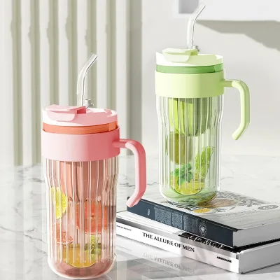 550ML Large Capacity Double Wall Leak Proof BPA Free Eco-Friendly Heat Resistant Tea Water Separation Glass Straw Cup