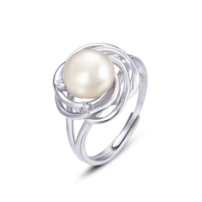 SC Hot Selling Fashion High Quality 925 Sterling Silver Rings Trendy Flower Designed Adjustable Rings Luxury Pearl Rings