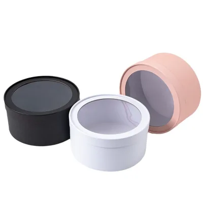 High Quality Acrylic Window Opening Round Flower PU Leather Box with Hand Gift Packaging Box
