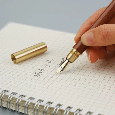 Retro Sandalwood Fountain Pen Lightweight Solid-Wood Barrel Hand-Painted Calligraphy Gold-Tip Collectible Gift Fountain Pen