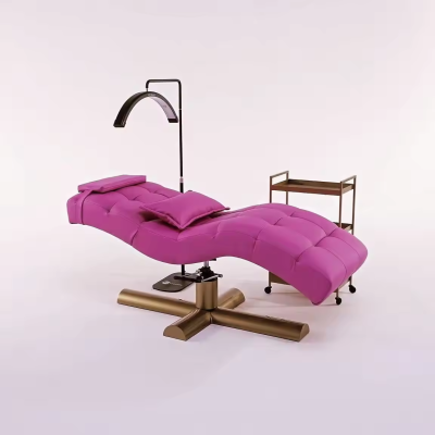 Modern White Gold Beauty Salon Furniture Salon Eyelash Bed Gold Stainless Steel Base Facial Massage Bed