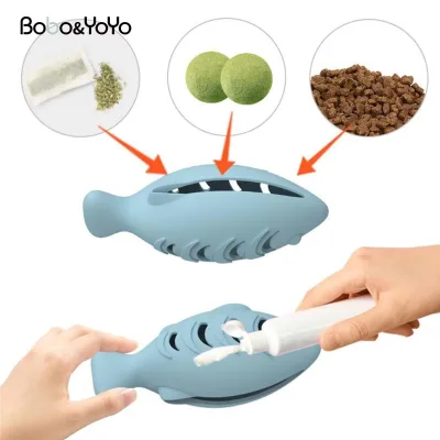 Bite-Resistant 2026 New Arrivals Wholesale Custom Silicone Food Dispenser Indoor Kitten Cat Interactive Pet Fish Toy with Catnip