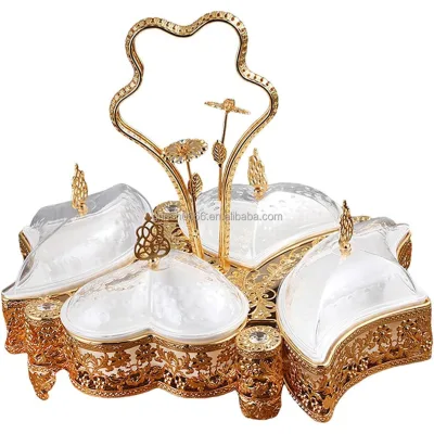 Snack Serving Plate Divided Serving Dishes Removable Covered Candy Jar Dried Fruit Tray for Party 4 Grids Table Fruit Holder