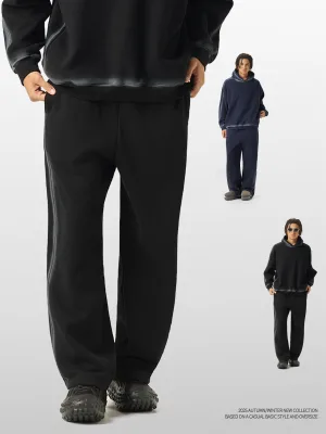 CNSHELL Men Washed Fleece Lined Straight Leg Pants 350G Heavyweight Vintage Streetwear Casual Elastic Waist Trousers