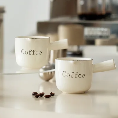 Modern Creative Ceramic Mini Espresso Milk Jar Cup with Handle and Measuring Cap Small Coffee & Tea Tools for Use in Shops