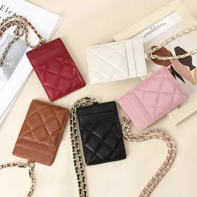 FSW198 Popular Multicolour Customized logo Slim Real Sheep Leather Hanging Credit Card Holder for Women