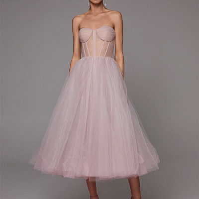 Latest Design Sexy Tulle Strapless Evening Ball Gown Dress Customize Evening Cocktail Gowns