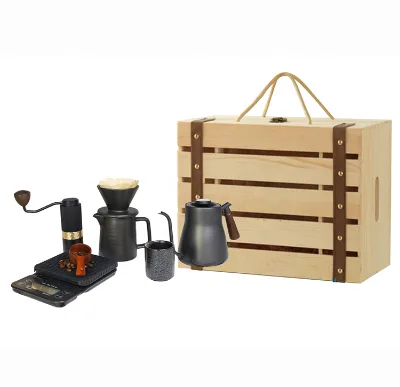 2026 Wooden Box Packing Gooseneck Coffee Kettle Balance Ceramic Dripper & Cup and Filter Paper Coffee Accessories Set