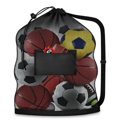 Extra Large Nylon Mesh Heavy Duty Drawstring Storage Bag 24" X 36" for Soccer Basketball Volleyball Football Sports Equipment