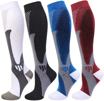 Sports Basketball Soccer Socks 4 Pairs Long Compression Socks for Men and Women 20-30 MmHg Compression Stockings Leg Support