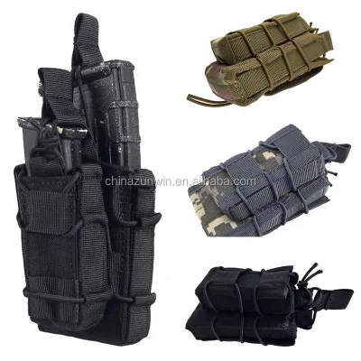 MOLLE Tactical Open Top Double Decker Holster for Single Mag and Ammo Cartridge Pouch for Hunting Bag