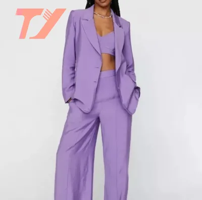 TUOYI Autumn Office Styles Office Solid Blazer & Sexy Top & Button Fly Short Set