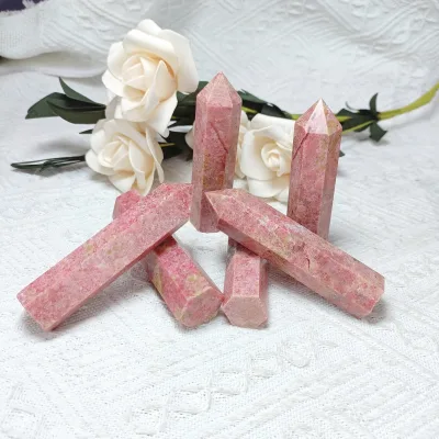 Natural Rhodonite Crystal Point Healing Stone Polished Reiki Energy Stone Quartz Tower Ornaments Home Decor