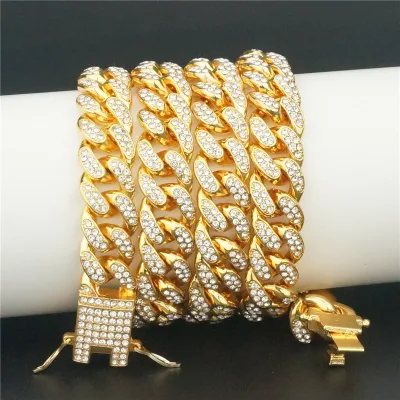 Fashion Gold Finish Iced Out Hip Hop CZ Miami Cuban Chain Necklace Thick Miami Cuban Link Chain Hip Hop Necklace