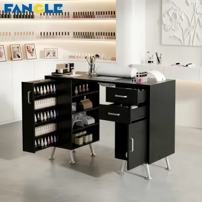 Durable Salon Furniture Multi-functional Manicure Table High Quality Nail Desk Black Nail Polish Rack Drawers Table
