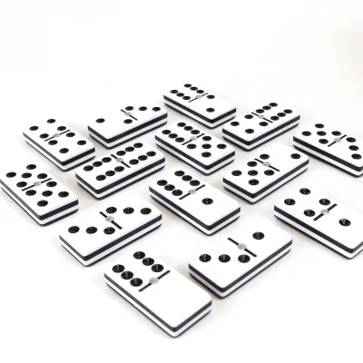 Factory Direct Sale Double 6 Six Dominoes Game Set Black & White Four Layer Acrylic with Custom Packing for Play Table Games
