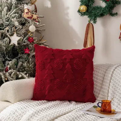 White Red Pink Solid Christmas Jacquard Pillowcase with Snowflake Tree Embroidered Cushion Case for Xmas Decor Pillow Covers