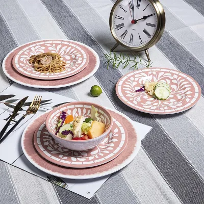 LFGB Standard Luxury Special Dinner Sets Customized Cookware Melamine Dinnerware Set Melamine Pink Dinnerware Set