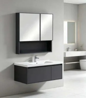 Stainless Steel Aluminum Alloy Frame Double-Door 3 Layer Bathroom Mirror Cabinet Double-Coated Mirror Surface Anti-Oxidation
