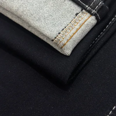 Mercerized Cotton Spandex Brushed Back Raw Denim Fabric Luxury Slub Package Dyed Denim Rolls