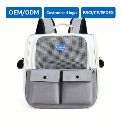Outdoor Double Shoulder Polyester Pet Bag with Zipper Closure 15 in Large Capacity Transparent Four Seasons Use for Cats Dogs