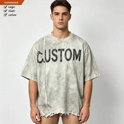 Custom Heavy Weight High Quality Cotton t Shirt Wholesale Distressed Splicing Oversized T-shirt