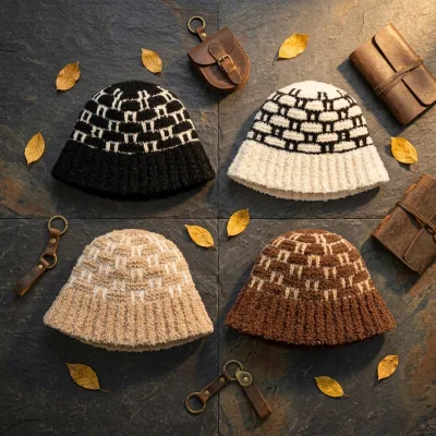 Wholesale Korean Early Autumn 2025 New Arrival Fall/winter Jacquard Quilted-knit Fisherman Hat Women Slimmer-looking Beanie
