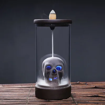 Ceramic Handicraft Windproof Waterfall Backflow Skull Incense Burner Tea House Decorate Ceramic Incense Fountain Burner Incense