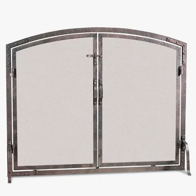 High Quality Heat-Resisting Door Hardware Fireplace Elegant Black Metal Screen Spark Metal Scroll 2 Panel Fireplace Screen