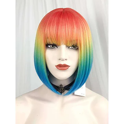 Mengtong Short Straight Bob Wigs Colorful Party Style Machine MadeColorful Short Srtight High Temperature Fiber Party Bob Wigs
