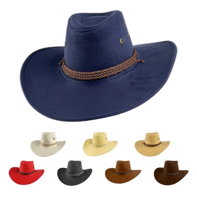 MOQ 1 Cross-Border Ethnic Style Retro Knight Woolen Hat Men Suede Western Cowboy Windproof Felt Travel Parties Fishing