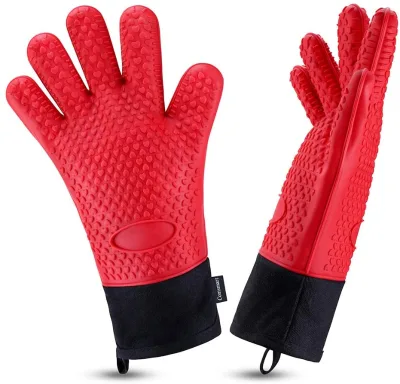 Extra Long Professional Heat Resistant Flexible Silicone Oven Mitt with Quilted Liner Pot Holders Oven Gloves