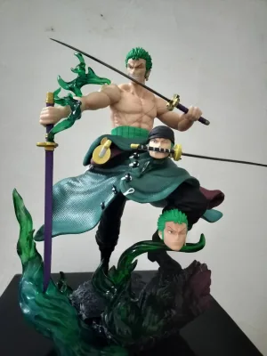 32CM 0NE PIECE LX 3 Heads Changed Zoro New Cartoon Manga Figurine Statue Figura PVC Anime Figure Toys Gift