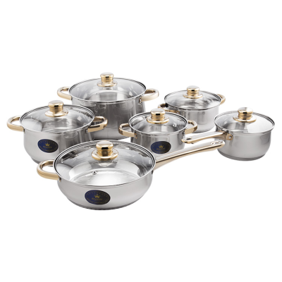 High Quality 201 Stainless Steel 12pcs Cookware Set Golden Color 12 Pieces Metal Cookware