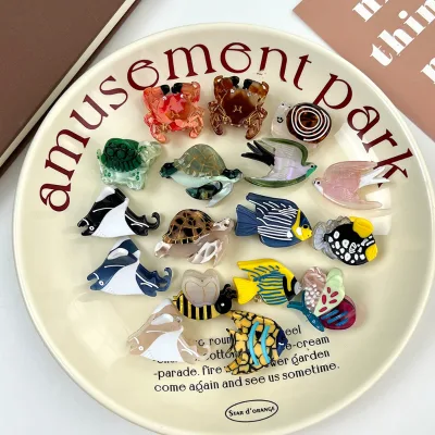 Ocean Sea 3.8CM Animal Acetate Hair Claw Set Turtle Crab Fish Swallow Small Mini Bangs Clip Cute Women Accessories
